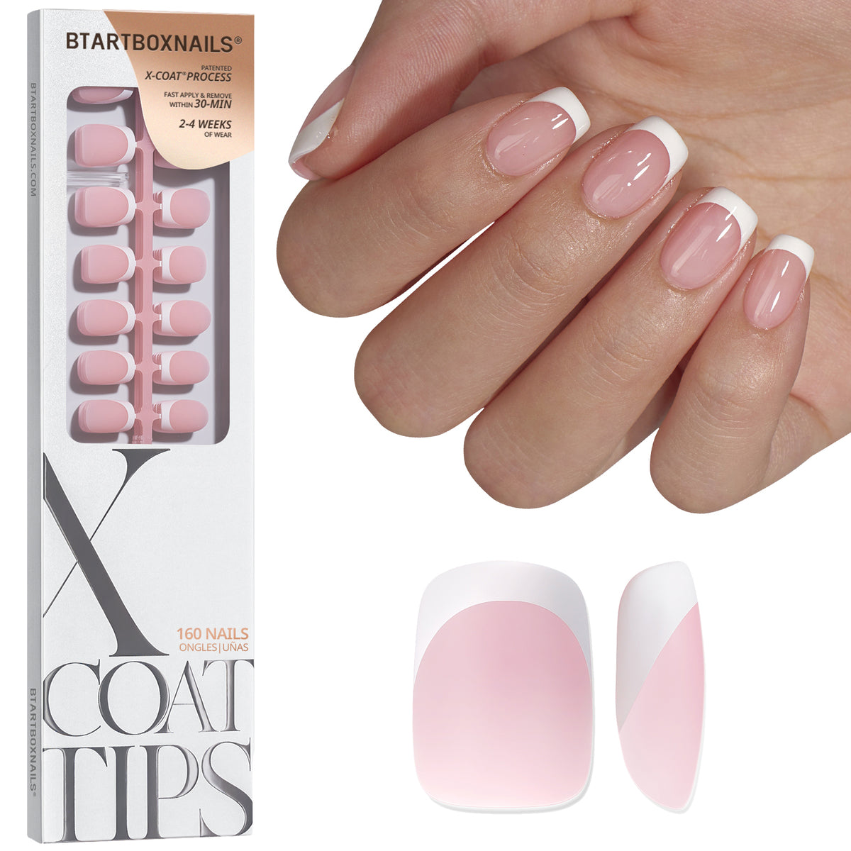 XCOATTIPS® French - Short / Extra Short Square White Tips Pink