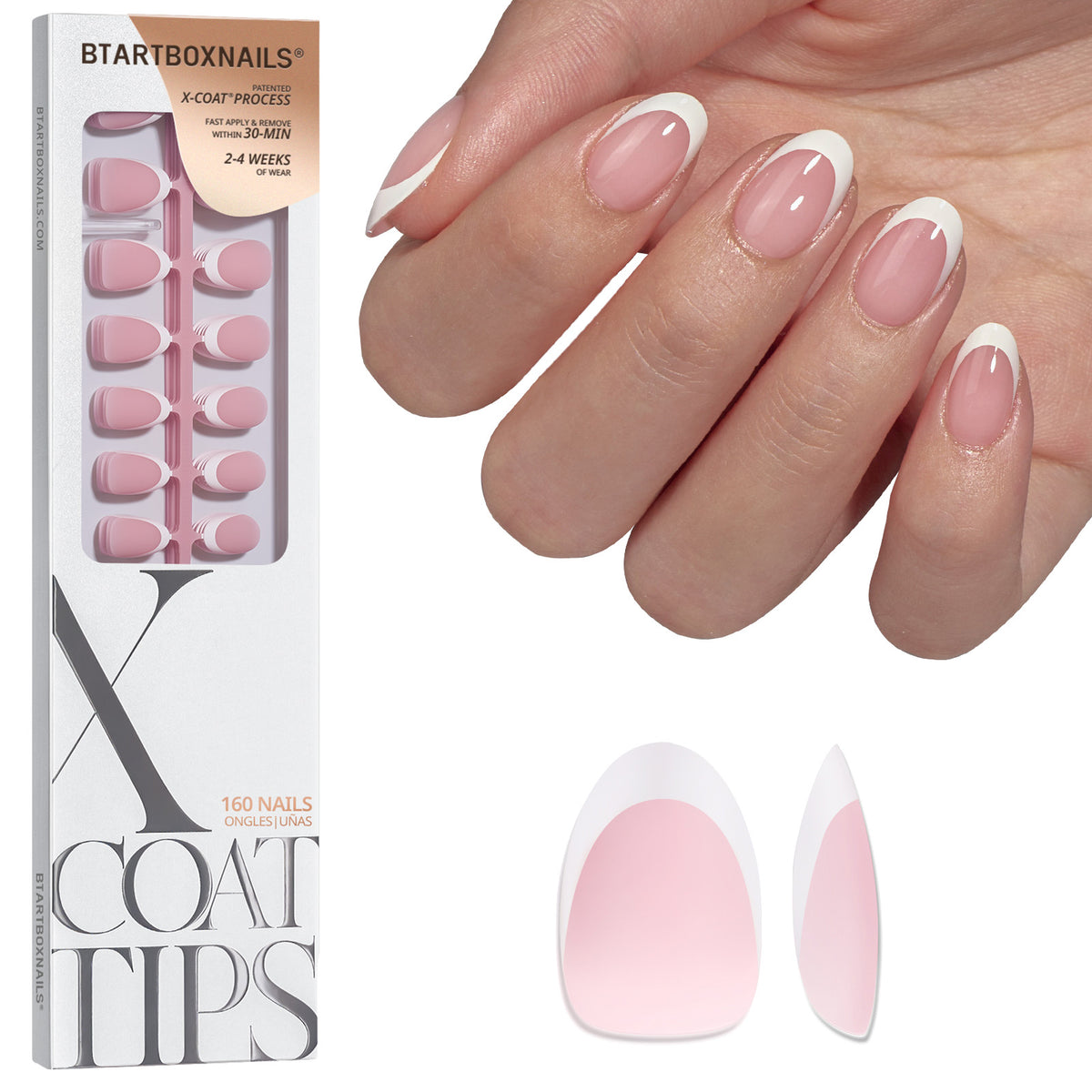XCOATTIPS® French - Pink Short/ Extra Short Almond White Tips