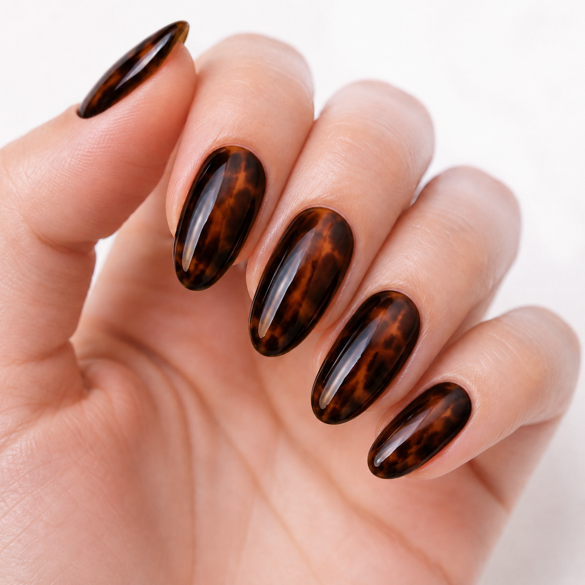 Tortoise Shell Almond Nail Set 150pcs Soft Gel Brown